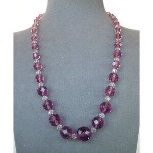 Vintage Amethyst & Clear Color Crystal Beaded Necklace 18"